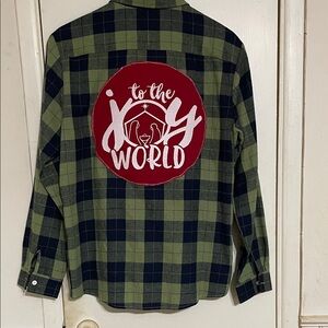 SHEIN Green and Black Plaid Shirt with Red Graphic